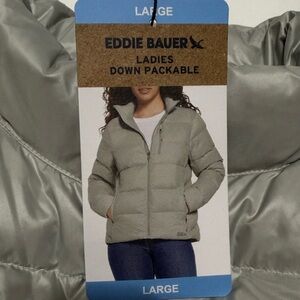 Eddie Bauer Women's Silver Puffer Down Jacket L NWT